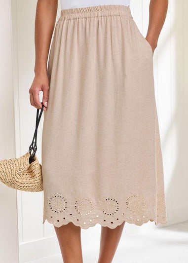 Cotton Traders Ecru Pull On Cut Work Midi Skirt