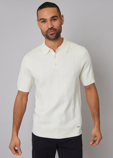 Threadbare Natural Mini Cable Texture Knitted Polo