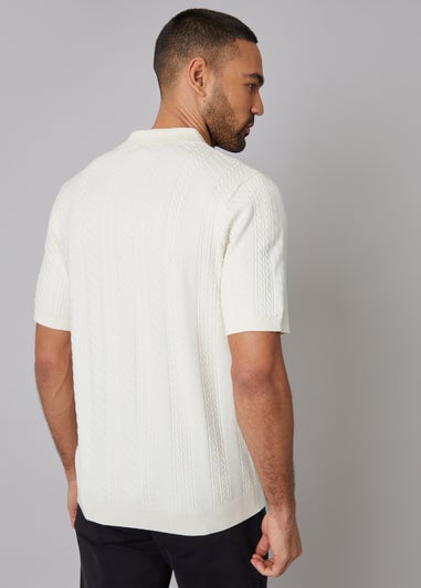 Threadbare Natural Mini Cable Texture Knitted Polo