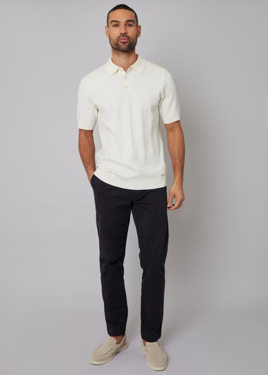 Threadbare Natural Mini Cable Texture Knitted Polo
