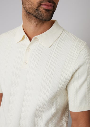 Threadbare Natural Mini Cable Texture Knitted Polo