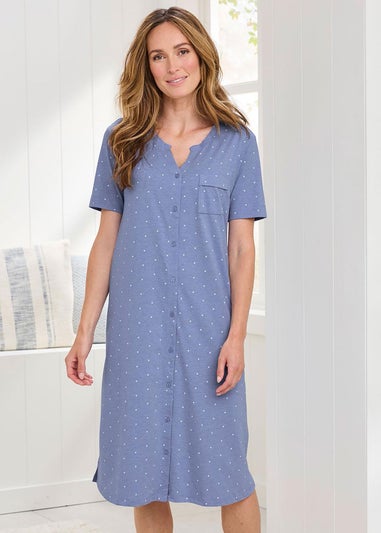 Cotton Traders Light Blue Jersey Button Through Nightdress