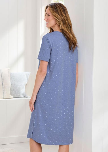 Cotton Traders Light Blue Jersey Button Through Nightdress