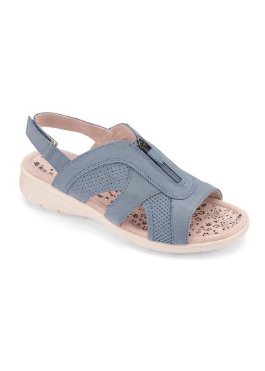 Cotton Traders Denim Leather Front Zip Sandals