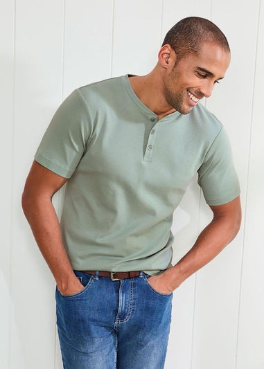 Cotton Traders Green Short Sleeve Grandad Base Layer Top
