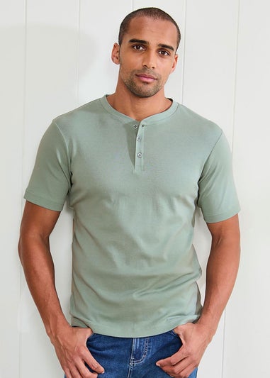 Cotton Traders Green Short Sleeve Grandad Base Layer Top