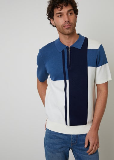 Threadbare Colourblock Quarter Zip Knitted Polo