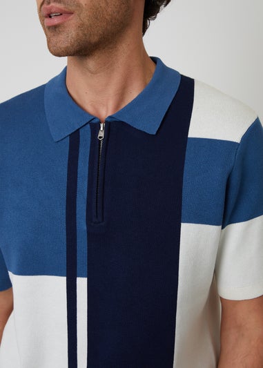 Threadbare Colourblock Quarter Zip Knitted Polo
