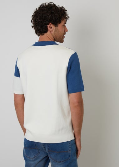 Threadbare Colourblock Quarter Zip Knitted Polo