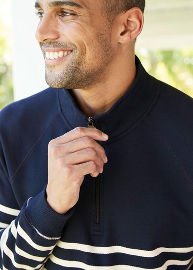 Cotton Traders Dark Blue Stripe Half Zip Sweatshirt