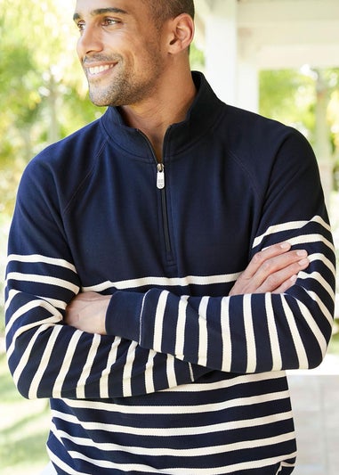 Cotton Traders Dark Blue Stripe Half Zip Sweatshirt
