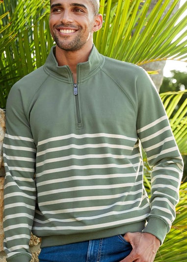 Cotton Traders Green Stripe Half Zip Sweatshirt