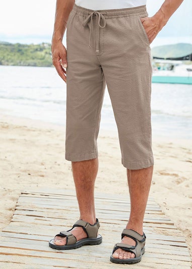 Cotton Traders Mushroom Stretch Seersucker Crop Trousers