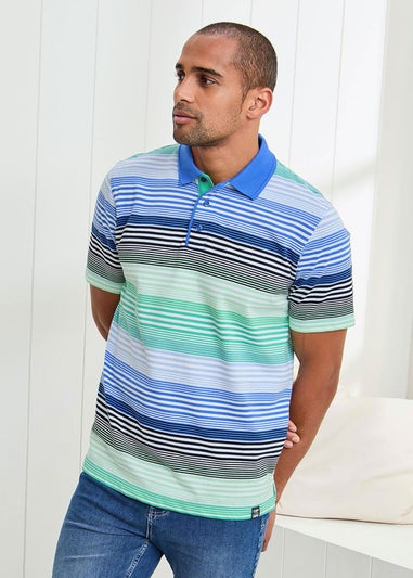 Cotton Traders Sky Blue Short Sleeve Stripe Polo
