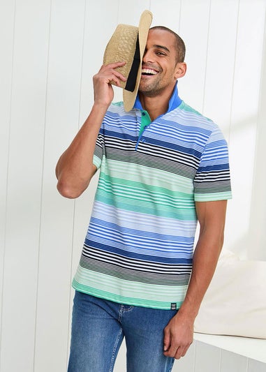 Cotton Traders Sky Blue Short Sleeve Stripe Polo