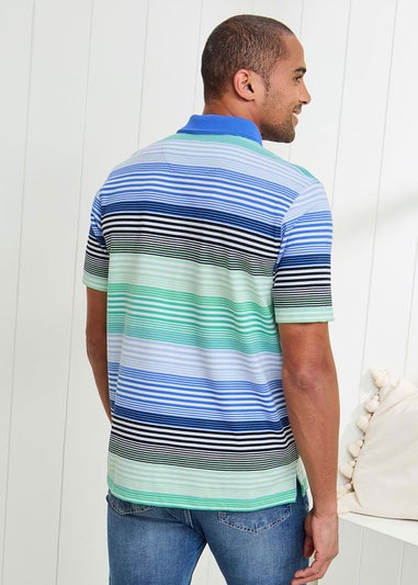 Cotton Traders Sky Blue Short Sleeve Stripe Polo