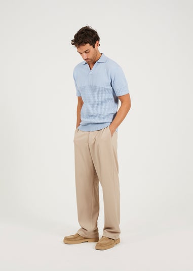 Brave Soul Light Blue Short Sleeve Knitted Polo Shirt