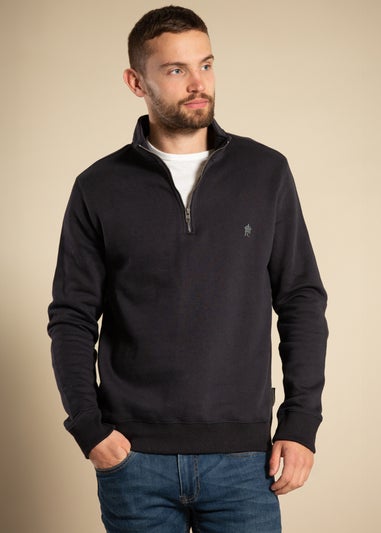 French Connection Navy Cotton Blend Half Zip Jumper