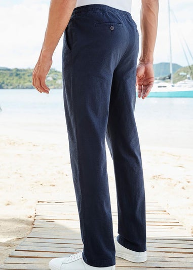 Cotton Traders Dark Blue Stretch Seersucker Trousers