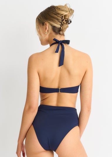 Gini London Navy Tie Front High Waist Bikini Bottom
