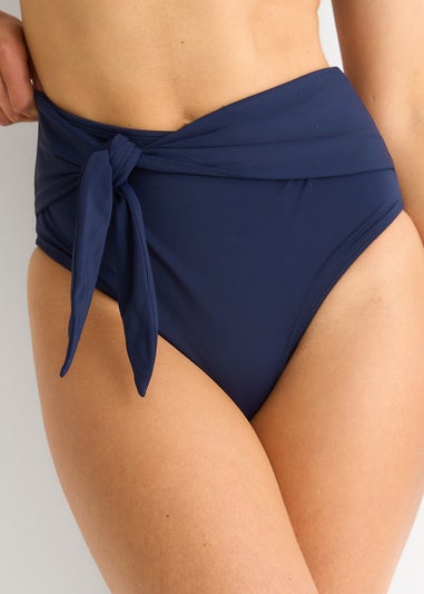 Gini London Navy Tie Front High Waist Bikini Bottom