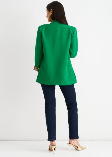 Gini London Green Contrast Animal Edge To Edge Blazer