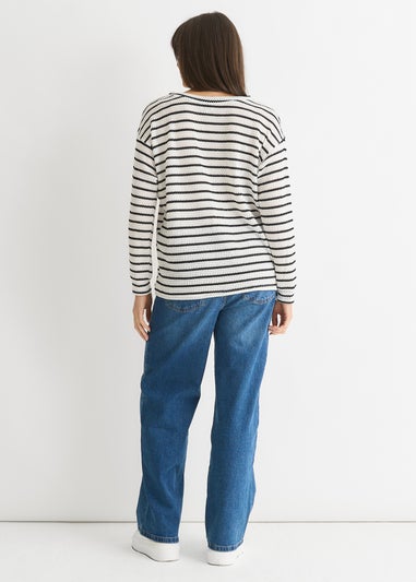 Gini London White Mono Stripe Oversized Knit Jumper