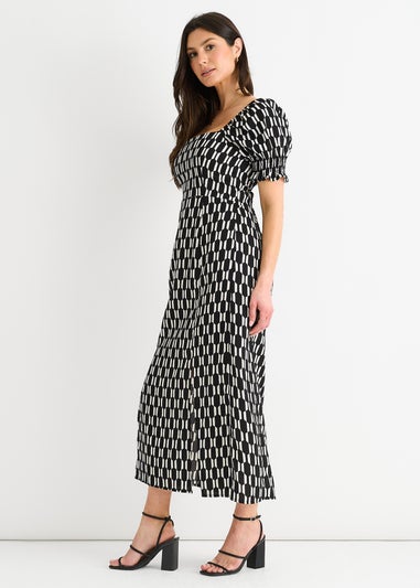 Gini London Black Geo Print Square Neck Midi Dress