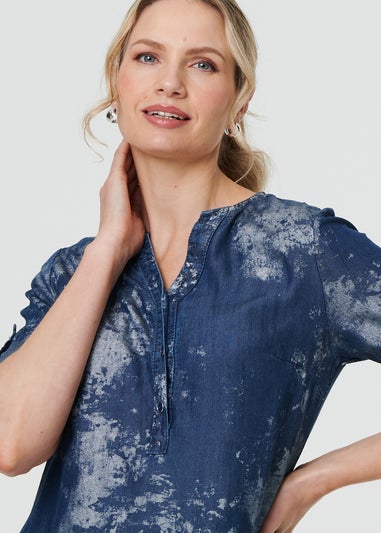 Izabel London Blue Relaxed Turn Up 1/2 Sleeve Short Dress