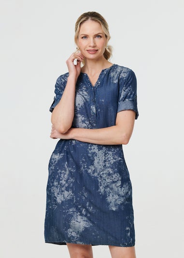 Izabel London Blue Relaxed Turn Up 1/2 Sleeve Short Dress