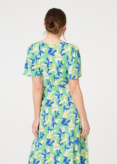 Izabel London Green Printed Belt Detail Wrap Midi Dress