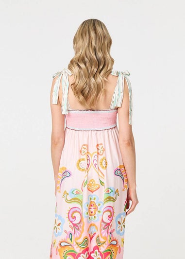 Izabel London White Paisley Print Tie Strap Sleeveless Midi Dress