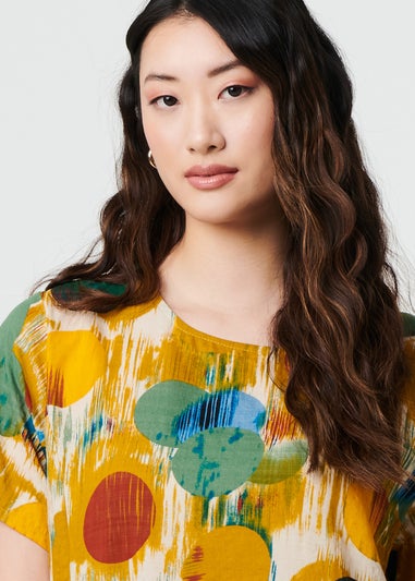 Izabel London Yellow Geo Print Short Sleeve Knee Length Dress