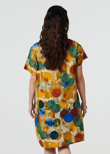 Izabel London Yellow Geo Print Short Sleeve Knee Length Dress