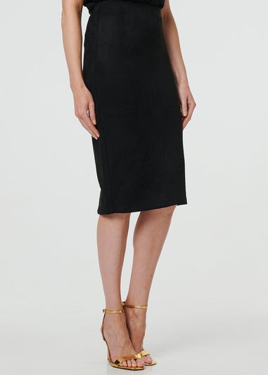 Izabel London Black Faux Suede Knee Length Pencil Skirt