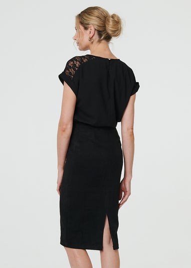 Izabel London Black Faux Suede Knee Length Pencil Skirt