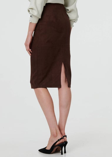 Izabel London Brown Faux Suede Knee Length Pencil Skirt