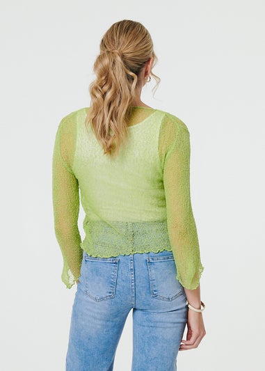 Izabel London Light Green Sheer 3/4 Sleeve Open Front Cardigan