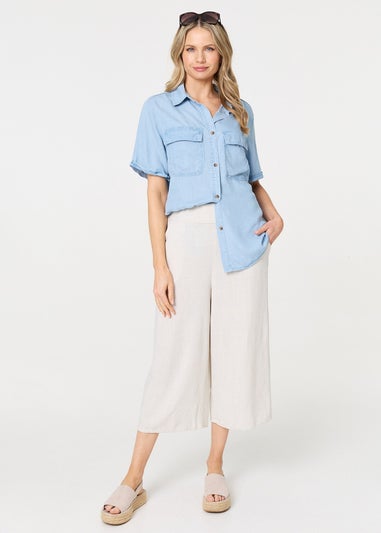 Izabel London Light Blue Short Sleeve Boxy Pocket Detail Shirt