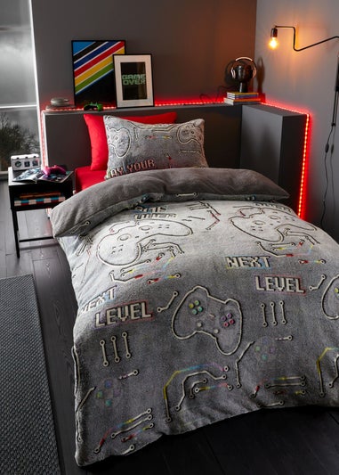 Catherine Lansfield Game Over Glow in the Black Fleece Duvet Cover Set