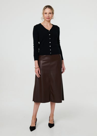 Izabel London Black Cropped Button Up Slim Knit Cardigan