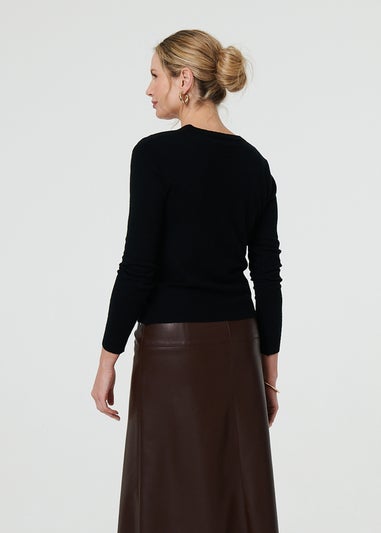 Izabel London Black Cropped Button Up Slim Knit Cardigan