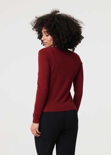 Izabel London Red Cropped Button Up Slim Knit Cardigan
