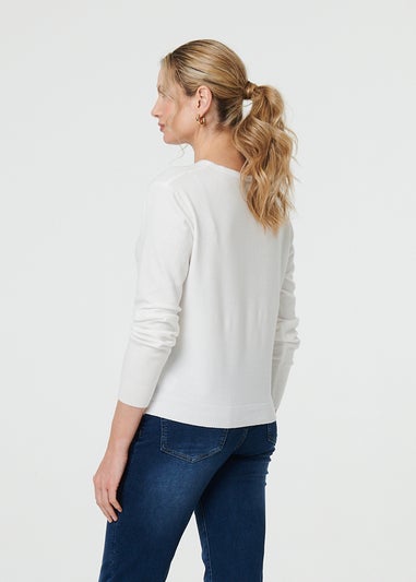 Izabel London White Cropped Button Up Slim Knit Cardigan