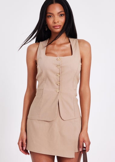 Quiz Stone Pinstripe Wrap Skort