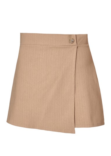 Quiz Stone Pinstripe Wrap Skort