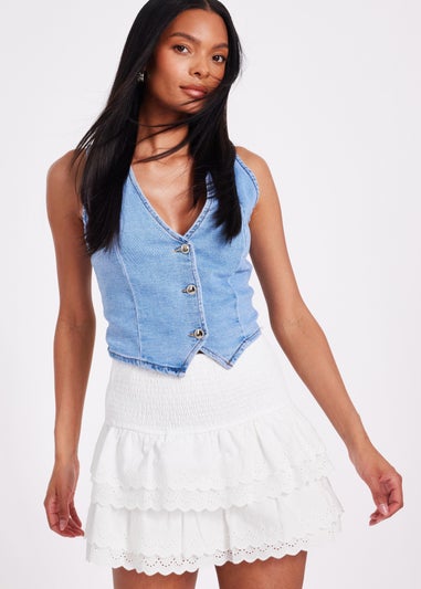 Quiz White Embroidered Mini Skirt