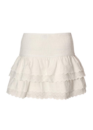 Quiz White Embroidered Mini Skirt
