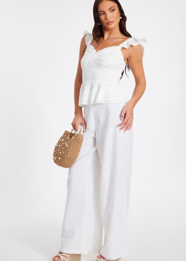 Quiz White Embroidered Peplum Top
