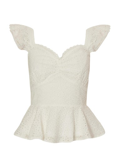 Quiz White Embroidered Peplum Top